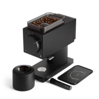 Fellow Ode Black brew grinder with beans and hopper
