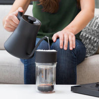 Fellow Stagg black pouring into brew cup