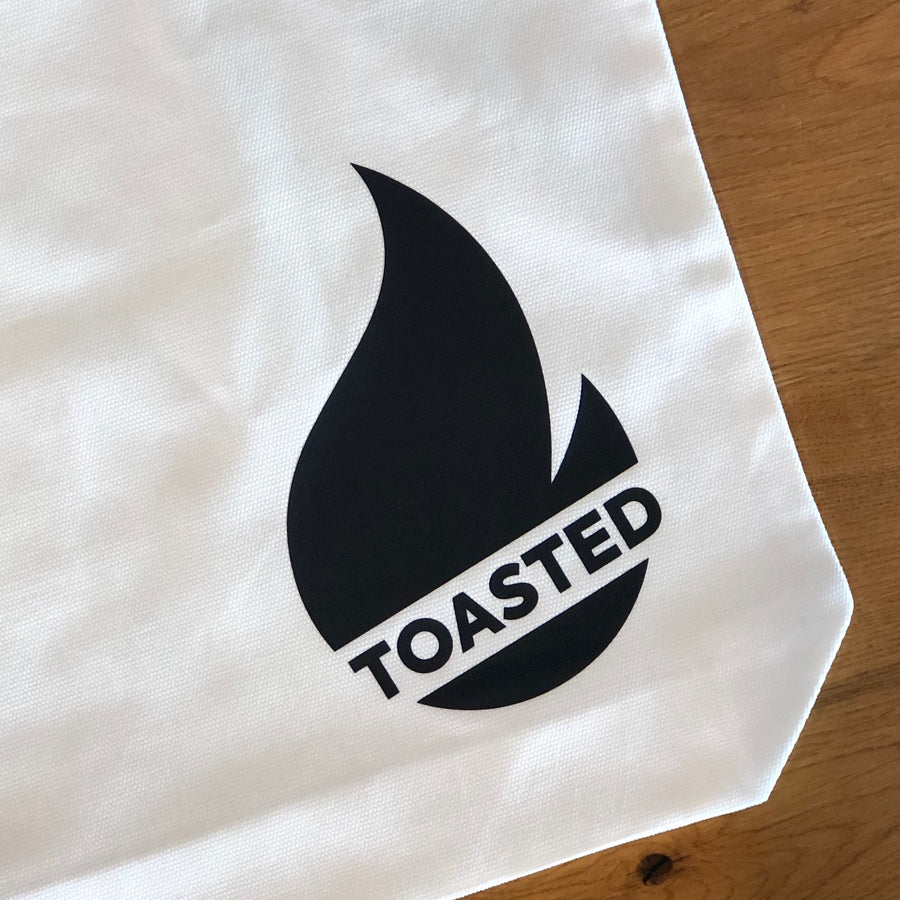 Toasted Tote Bag - White with Black Logo